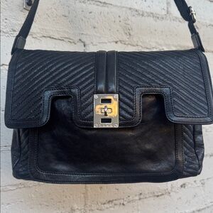 L.A.M.B. by Gwen Stefani Black Quilted Leather Chevron Messenger Bag